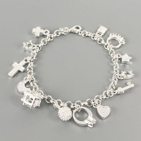925 Sterling Silver Bracelet for Women, 13 Charms Jewelry Gift for Her in Kuwait