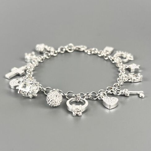 925 Sterling Silver Bracelet for Women, 13 Charms Jewelry Gift for Her in Kuwait