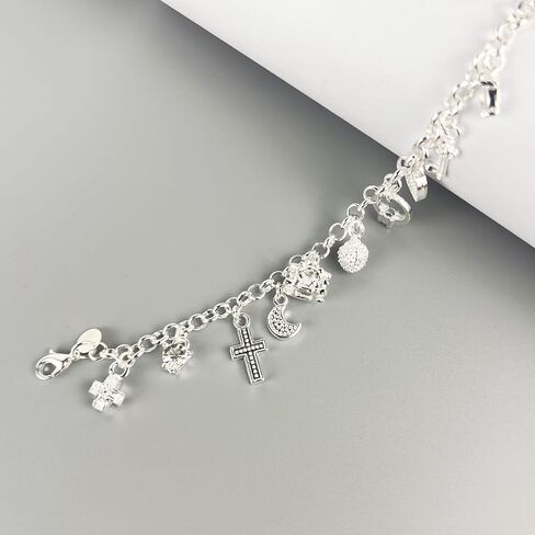 925 Sterling Silver Bracelet for Women, 13 Charms Jewelry Gift for Her in Kuwait