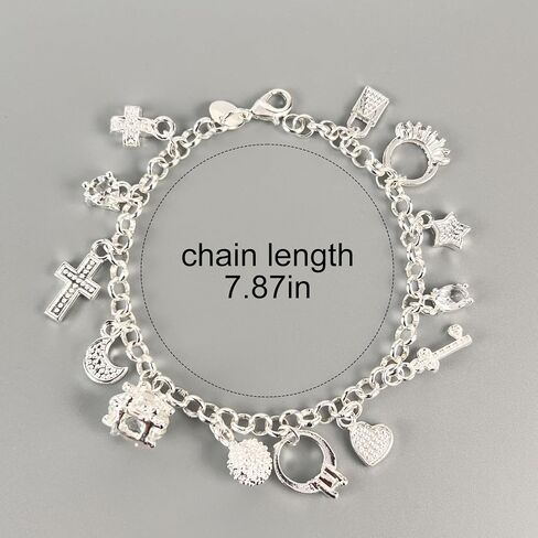 925 Sterling Silver Bracelet for Women, 13 Charms Jewelry Gift for Her in Kuwait