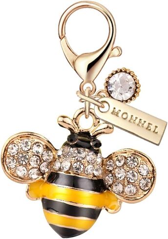 MC770 Little Crystal 3D Honey Bee Lobster Clasp Charm for Women with Velvet Bag (Yellow,1 Piece) in Kuwait