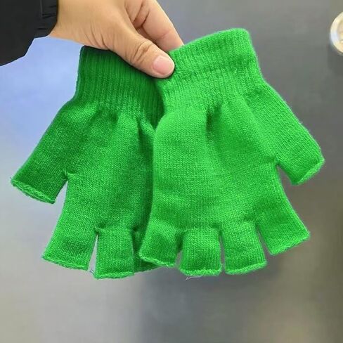 Green Fingerless Gloves, 1Pcs Green Gloves, Warm Knit Half Finger Winter Gloves for Men Women, Winter Fall Soft Cable Fingers Free Fingerless Knit Gloves Stretchy in Saudi Arabia