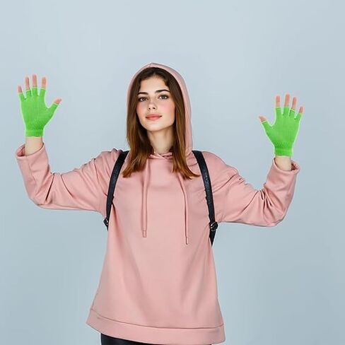 Green Fingerless Gloves, 1Pcs Green Gloves, Warm Knit Half Finger Winter Gloves for Men Women, Winter Fall Soft Cable Fingers Free Fingerless Knit Gloves Stretchy in Saudi Arabia
