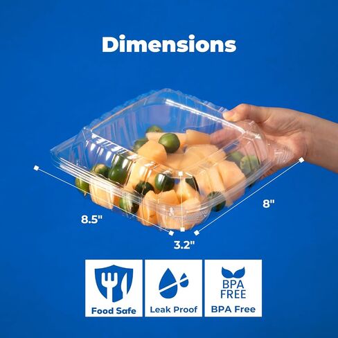 Fit Meal Prep 30 Pack 8.5 x 8 x 3.2 Inches Clear Hinged Plastic Containers, Clamshell Take Out Containers, Bakery To Go Disposable Plastic Container, Ideal for Salads Cake Pastry Fruit Sandwiches in Saudi Arabia