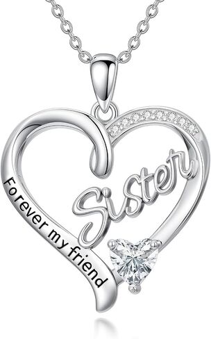 ZBA Natural Diamond Sister Necklace, 18K Gold Plated 925 Sterling Silver Fine Jewelry Birthday Gifts for Sister 20inches (F-G,I1-I2) in Saudi Arabia