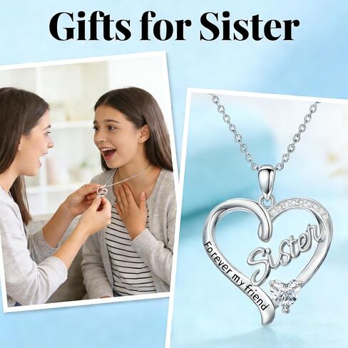 ZBA Natural Diamond Sister Necklace, 18K Gold Plated 925 Sterling Silver Fine Jewelry Birthday Gifts for Sister 20inches (F-G,I1-I2) in Saudi Arabia