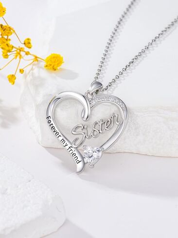 ZBA Natural Diamond Sister Necklace, 18K Gold Plated 925 Sterling Silver Fine Jewelry Birthday Gifts for Sister 20inches (F-G,I1-I2) in Saudi Arabia