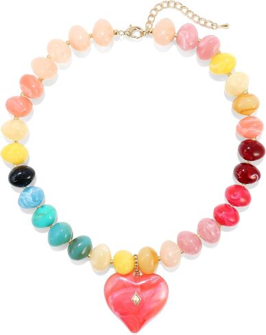Elegance 11 designs Chunky Heart Necklace for Women, Colorful Acrylic Beaded Statement Puff Heart Necklace, Cute Boho Y2K Choker Necklace for Gift Jewelry in Kuwait