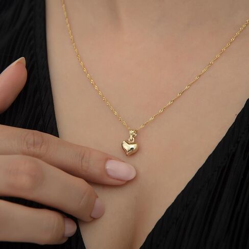 14K Solid Gold Puffy Heart Necklace – Real Gold 3D Heart Pendant for Women, Dainty Minimalist Jewelry, Everyday Wear, Gift for Her in Kuwait