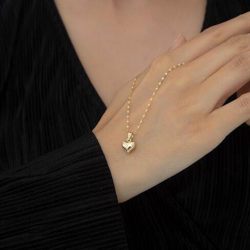 14K Solid Gold Puffy Heart Necklace – Real Gold 3D Heart Pendant for Women, Dainty Minimalist Jewelry, Everyday Wear, Gift for Her in Kuwait