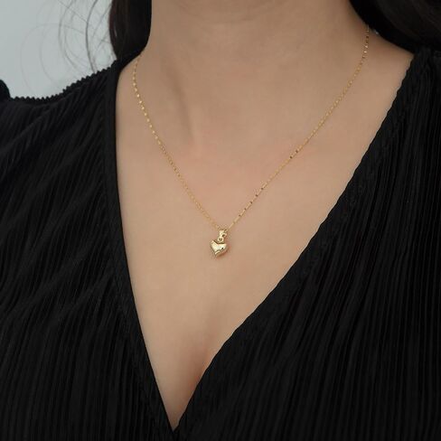 14K Solid Gold Puffy Heart Necklace – Real Gold 3D Heart Pendant for Women, Dainty Minimalist Jewelry, Everyday Wear, Gift for Her in Kuwait