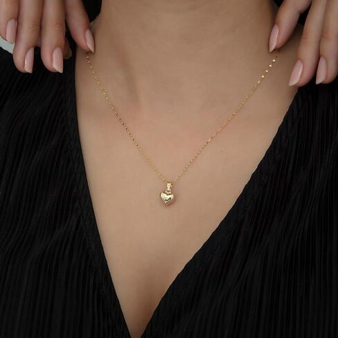 14K Solid Gold Puffy Heart Necklace – Real Gold 3D Heart Pendant for Women, Dainty Minimalist Jewelry, Everyday Wear, Gift for Her in Kuwait