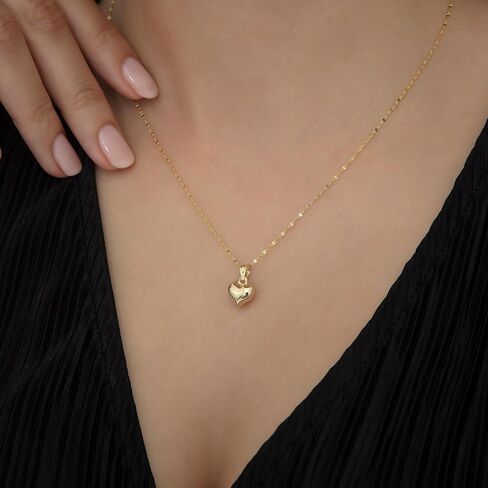 14K Solid Gold Puffy Heart Necklace – Real Gold 3D Heart Pendant for Women, Dainty Minimalist Jewelry, Everyday Wear, Gift for Her in Kuwait