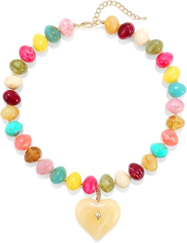 Elegance 11 designs Chunky Heart Necklace for Women, Colorful Acrylic Beaded Statement Puff Heart Necklace, Cute Boho Y2K Choker Necklace for Gift Jewelry in Saudi Arabia