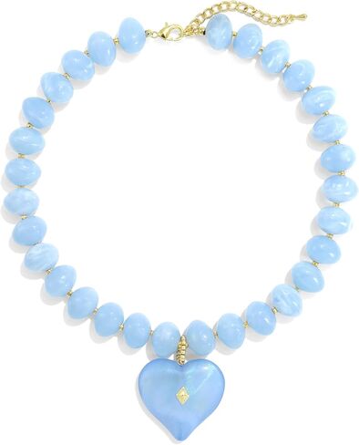 Elegance 11 designs Chunky Heart Necklace for Women, Colorful Acrylic Beaded Statement Puff Heart Necklace, Cute Boho Y2K Choker Necklace for Gift Jewelry in Saudi Arabia