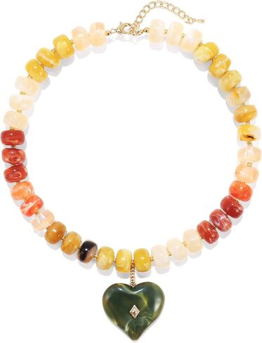 Elegance 11 designs Chunky Heart Necklace for Women, Colorful Acrylic Beaded Statement Puff Heart Necklace, Cute Boho Y2K Choker Necklace for Gift Jewelry in Saudi Arabia