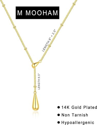 M MOOHAM Gold Necklace for Women Non Tarnish - Dainty 14K Gold Plated Beaded Chain Small Pendant Necklaces Simple Pearl Circle Beads Teardrop Pendant Necklace for Women Trendy Jewelry Gifts in Kuwait