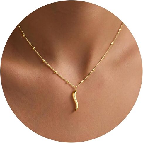 M MOOHAM Gold Necklace for Women Non Tarnish - Dainty 14K Gold Plated Beaded Chain Small Pendant Necklaces Simple Pearl Circle Beads Teardrop Pendant Necklace for Women Trendy Jewelry Gifts in Kuwait