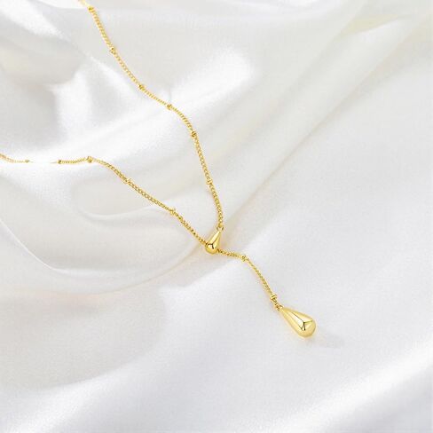 M MOOHAM Gold Necklace for Women Non Tarnish - Dainty 14K Gold Plated Beaded Chain Small Pendant Necklaces Simple Pearl Circle Beads Teardrop Pendant Necklace for Women Trendy Jewelry Gifts in Kuwait