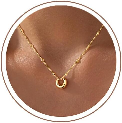 M MOOHAM Gold Necklace for Women Non Tarnish - Dainty 14K Gold Plated Beaded Chain Small Pendant Necklaces Simple Pearl Circle Beads Teardrop Pendant Necklace for Women Trendy Jewelry Gifts in Kuwait