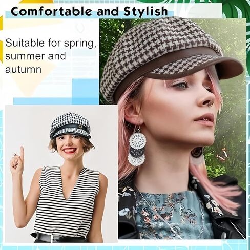2 Pcs Women Newsboy Cap Adjustable Visor Beret Hats Sun Hat Beach Hats Soft 8 Panels Vintage Cabbie Hat Octagonal Cap Wario Hat Black in Saudi Arabia