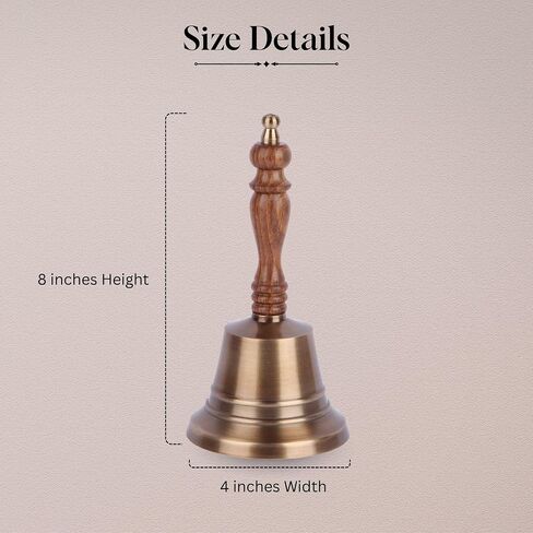 Premium Handheld Service Bell - Large Solid Brass Call Bell with Wooden Handle, Loud Ringing, 8"x 4" Perfect for Church, Restaurant, Hotel, Christmas, Birthday, Reception Desk, and Office Use in Kuwait