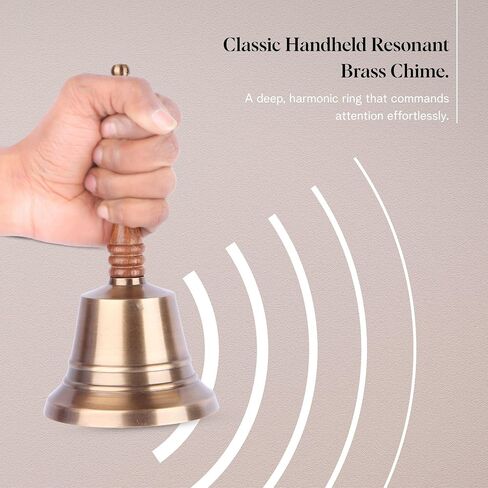 Premium Handheld Service Bell - Large Solid Brass Call Bell with Wooden Handle, Loud Ringing, 8"x 4" Perfect for Church, Restaurant, Hotel, Christmas, Birthday, Reception Desk, and Office Use in Kuwait