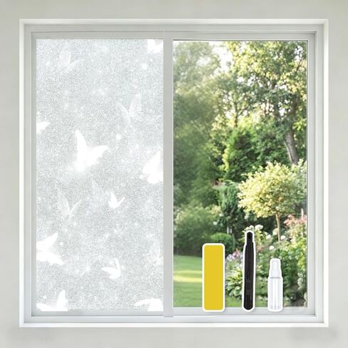 2026 New Bamboo Leaf Pattern Frosted Privacy Window Film with Sparkle Effect – Decorative UV Blocking Window Covering Static Cling, Removable for Bathroom Home Office in Saudi Arabia