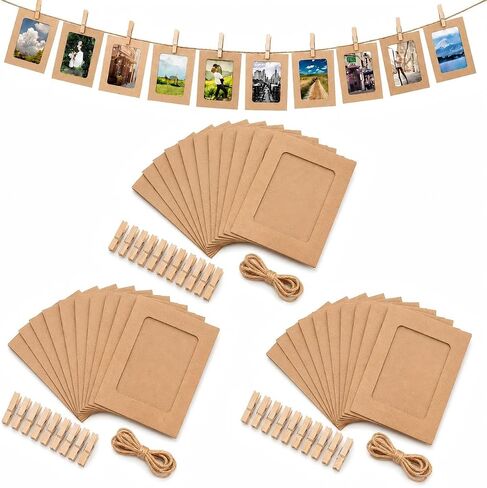 إطارات صور enenes 4 × 6 بوصة كرافت من 30 حزمة ، ديكور جدار عتيق مع مقاطع خشبية وخيوط جوت ، هدية إبداعية صديقة للبيئة لعرض الحفلات المنزلية in Kuwait