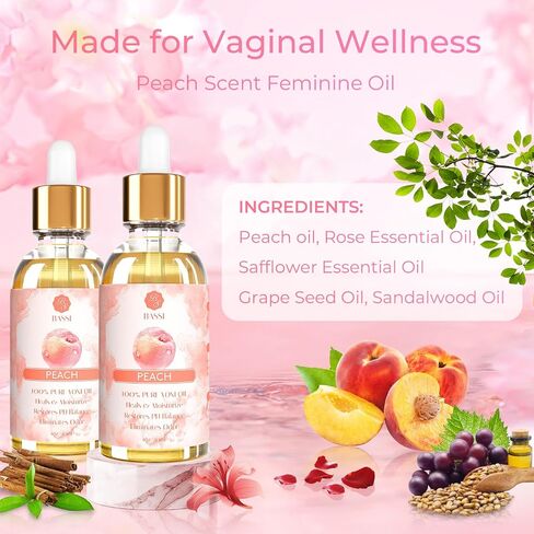 2 Pack Yoni Essential Oil Organic Feminine Oil Eliminates Odor Vaginal Moisturizer for Wetness, Ph Balance for Women Feminine Deodorant Soothes Ingrown Hair Peach Intimate Oil, 1 fl oz in Saudi Arabia