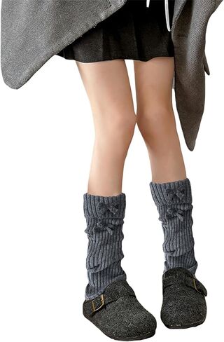 Women’s Ribbed Knit Leg Warmers, Winter Warm Ankle Warmers with Bow, Harajuku Leg Warmer Boot Socks for Yoga Party Sports (Dark Grey) in Saudi Arabia