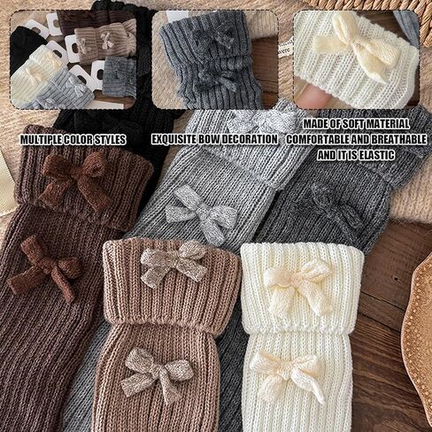 Women’s Ribbed Knit Leg Warmers, Winter Warm Ankle Warmers with Bow, Harajuku Leg Warmer Boot Socks for Yoga Party Sports (Dark Grey) in Saudi Arabia