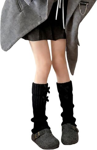 Women’s Ribbed Knit Leg Warmers, Winter Warm Ankle Warmers with Bow, Harajuku Leg Warmer Boot Socks for Yoga Party Sports (Black) in Saudi Arabia
