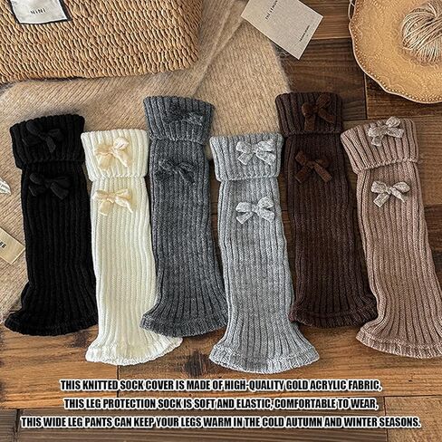Women’s Ribbed Knit Leg Warmers, Winter Warm Ankle Warmers with Bow, Harajuku Leg Warmer Boot Socks for Yoga Party Sports (Black) in Saudi Arabia