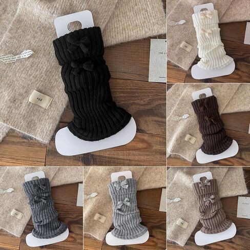 Women’s Ribbed Knit Leg Warmers, Winter Warm Ankle Warmers with Bow, Harajuku Leg Warmer Boot Socks for Yoga Party Sports (Black) in Saudi Arabia