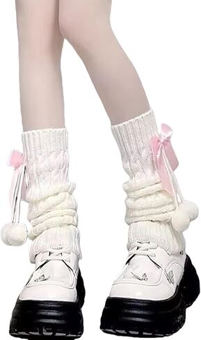 Women Knit Leg Warmers, Y2K Bow Leg Sleeve Socks, Winter Harajuku Knitted Boot Socks for Girls Women Gothic Socks (Pink) in Saudi Arabia