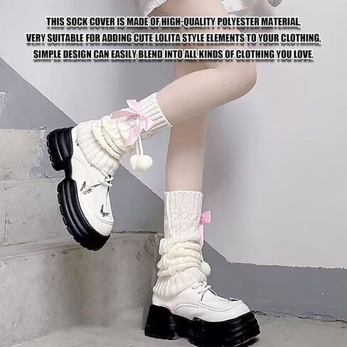 Women Knit Leg Warmers, Y2K Bow Leg Sleeve Socks, Winter Harajuku Knitted Boot Socks for Girls Women Gothic Socks (Pink) in Saudi Arabia