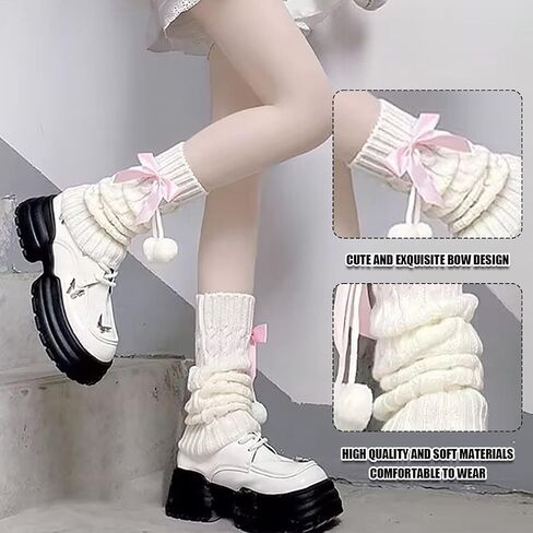 Women Knit Leg Warmers, Y2K Bow Leg Sleeve Socks, Winter Harajuku Knitted Boot Socks for Girls Women Gothic Socks (Pink) in Saudi Arabia