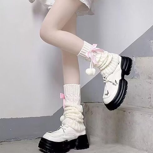 Women Knit Leg Warmers, Y2K Bow Leg Sleeve Socks, Winter Harajuku Knitted Boot Socks for Girls Women Gothic Socks (Pink) in Saudi Arabia