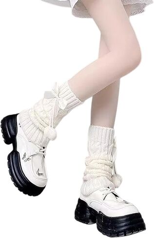 Women Knit Leg Warmers, Y2K Bow Leg Sleeve Socks, Winter Harajuku Knitted Boot Socks for Girls Women Gothic Socks (White) in Saudi Arabia