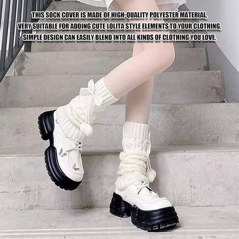 Women Knit Leg Warmers, Y2K Bow Leg Sleeve Socks, Winter Harajuku Knitted Boot Socks for Girls Women Gothic Socks (White) in Saudi Arabia
