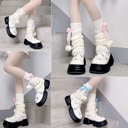 Women Knit Leg Warmers, Y2K Bow Leg Sleeve Socks, Winter Harajuku Knitted Boot Socks for Girls Women Gothic Socks (White) in Saudi Arabia