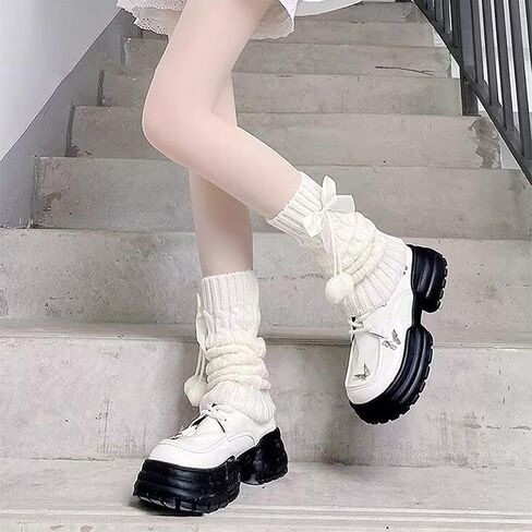 Women Knit Leg Warmers, Y2K Bow Leg Sleeve Socks, Winter Harajuku Knitted Boot Socks for Girls Women Gothic Socks (White) in Saudi Arabia