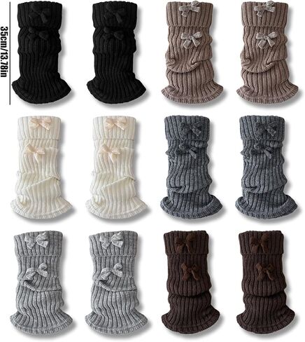Women’s Ribbed Knit Leg Warmers, Winter Warm Ankle Warmers with Bow, Harajuku Leg Warmer Boot Socks for Yoga Party Sports (Khaki) in Saudi Arabia
