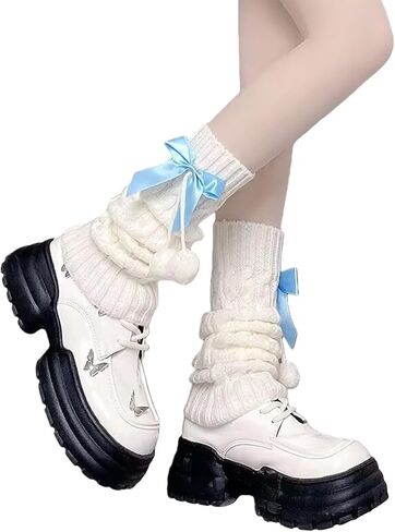 Women Knit Leg Warmers, Y2K Bow Leg Sleeve Socks, Winter Harajuku Knitted Boot Socks for Girls Women Gothic Socks (Blue) in Saudi Arabia
