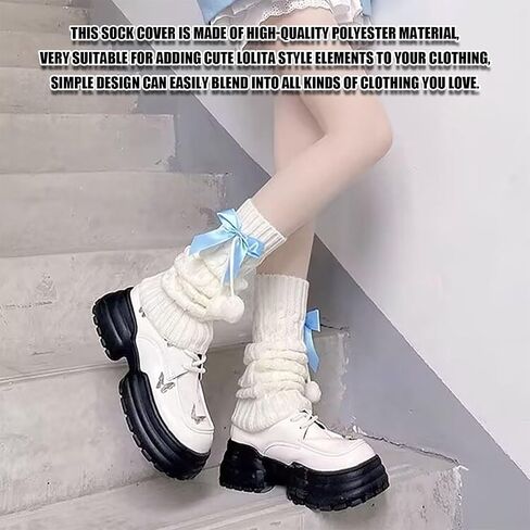 Women Knit Leg Warmers, Y2K Bow Leg Sleeve Socks, Winter Harajuku Knitted Boot Socks for Girls Women Gothic Socks (Blue) in Saudi Arabia