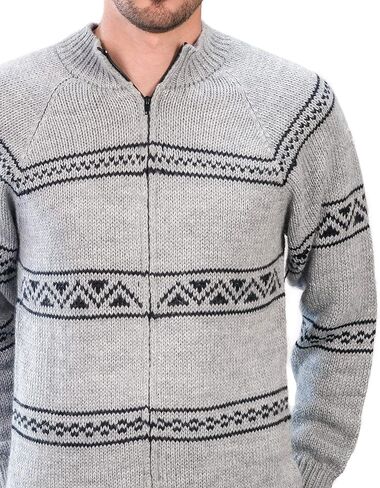 Men's Knitted Regular Fit Full Zip Cardigan Sweater in Peruvian Alpaca Wool - Mock Turtleneck Cardigan in Kuwait