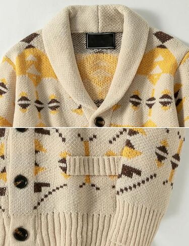 سترة رجالية عصرية سميكة قبلية مطبوعة عرقيًا بأزرار للأسفل وأكمام طويلة سترة محبوكة من الجاكار كبيرة الحجم in Kuwait