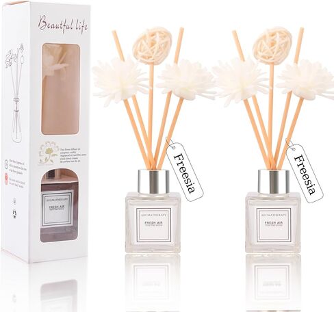 Reed Diffuser Set of 2, Lemon Scent Oil Diffuser with Sticks for Home Fragrance, Office Living Bedroom Decoration, Bathroom Decor and Accessories, Air Fresheners Gift Set, 1.7 fl oz/50ml x 2 in Saudi Arabia