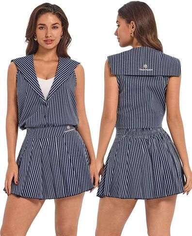 AGYMNX 2 Piece Tennis Dress for Women High Waisted Pleated Golf Skort Outfit Nautical Striped Athletic Pickleball Top Sets in Kuwait